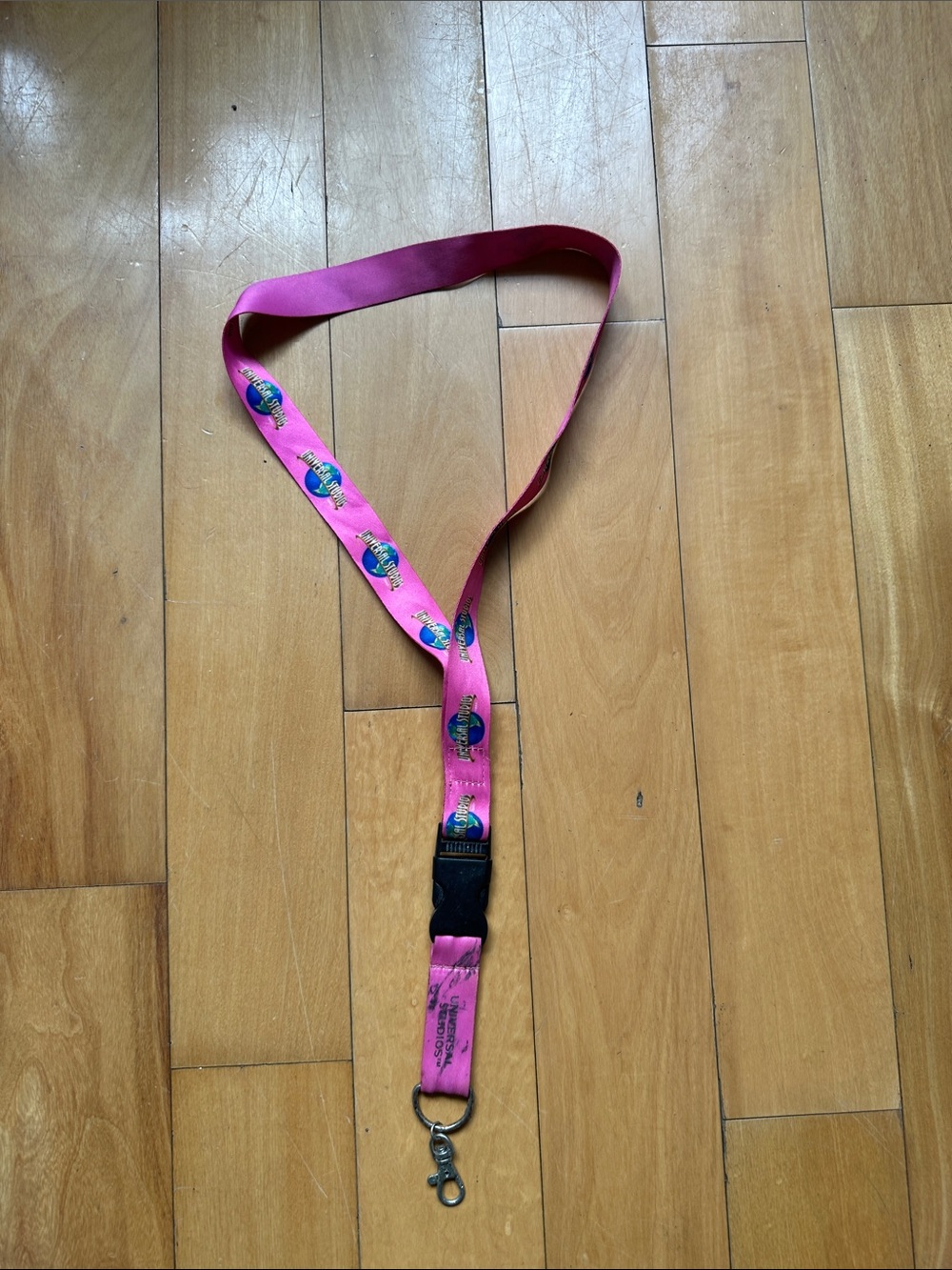 Universal Pink Lanyard Key & Card Holder with Printed Globe Accents
